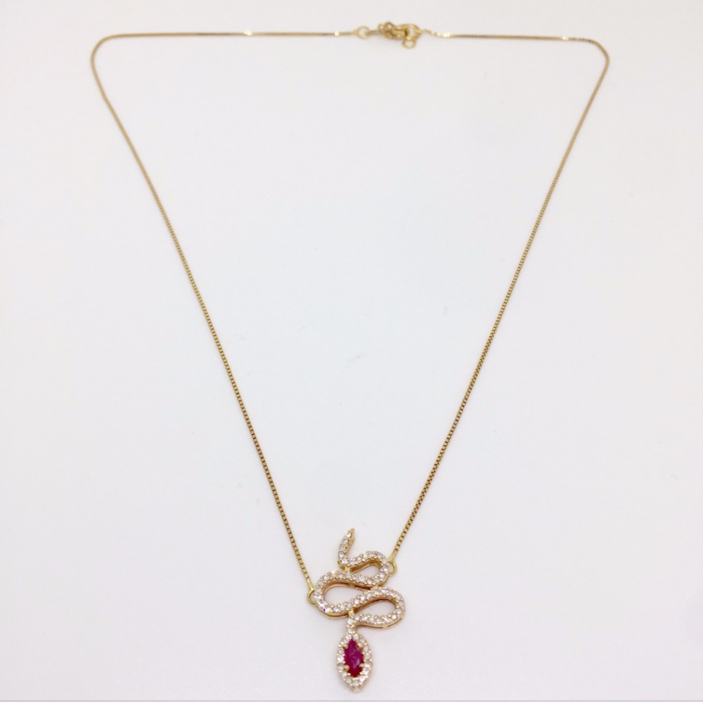 Pink Gold Snake 18k, Rubi and Diamonds Stones Nack